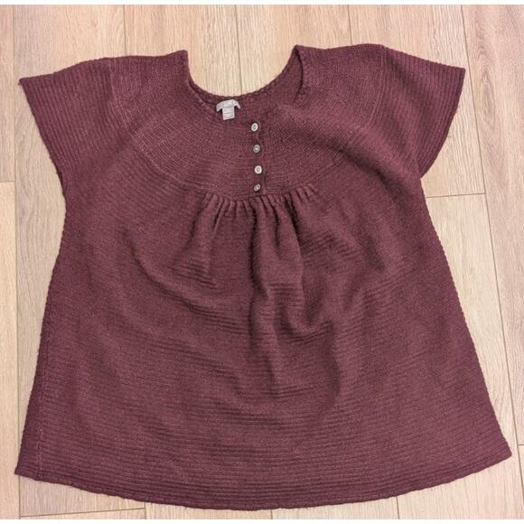 J. Jill Rabbit Hair Wool Cotton Blend Babydoll Popover Sweater Burgundy Size 2X - Picture 1 of 5